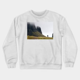 Taking the photo: sightseers at Trotternish Ridge, Isle of Skye, Scotland Crewneck Sweatshirt